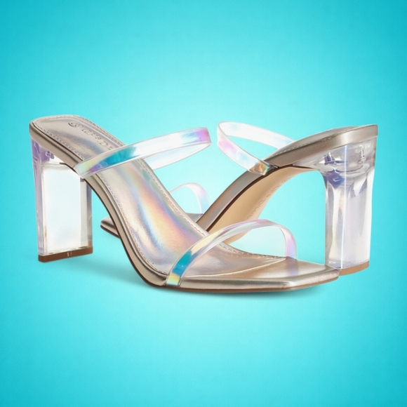 New Fun Iridescent Strappy Block Heels - Picture 4 of 6